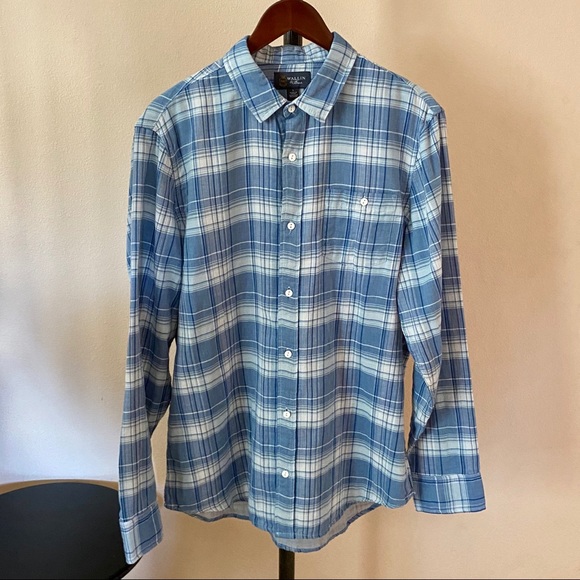 Blue White Plaid Wallin & Bros Button-Down Shirt L - Picture 2 of 11